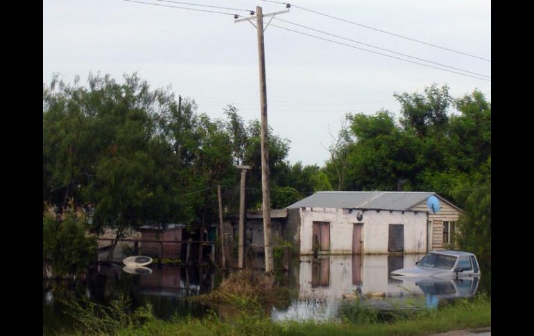 Una camioneta flota en el Ejido Los Cavazos, en Reynosa, ante las crecientes inundaciones por las lluvias. EL UNIVERSAL  /