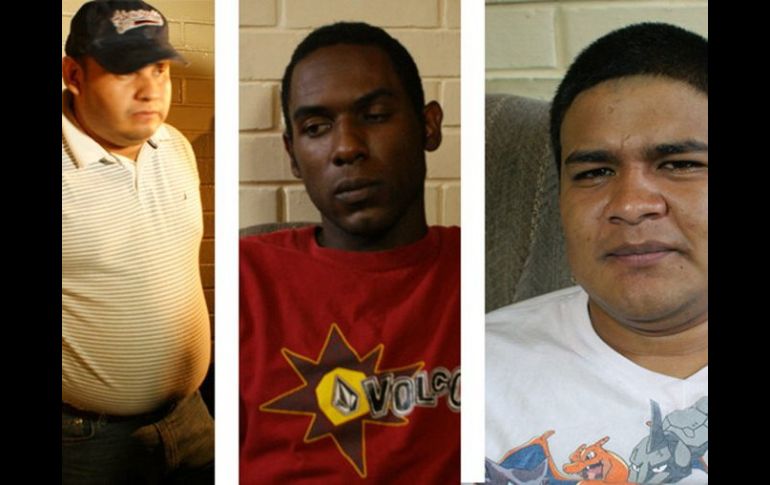 Los detenidos, Elkin Enrique Vargas (i), Wilfredo Allan Stockes (c) y el mexicano Franco Michael Morales Contreras. EFE  /