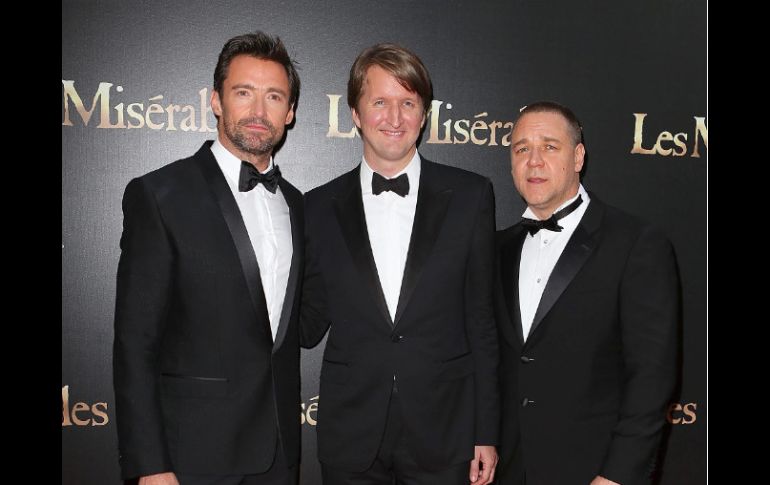 Hugh Jackman, el director Tom Hooper y Russell Crowe durante la premier en Sídney. EFE  /