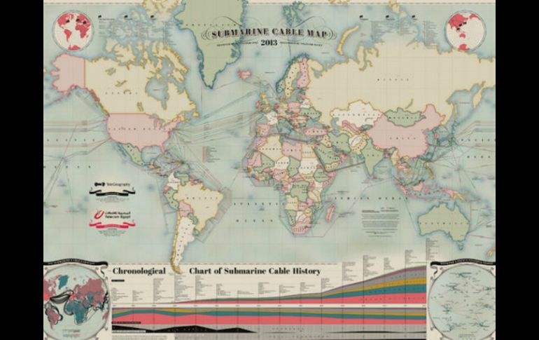 El diseño de este mapa alude a la conexión histórica entre los cables submarinos y la cartografía. ESPECIAL /