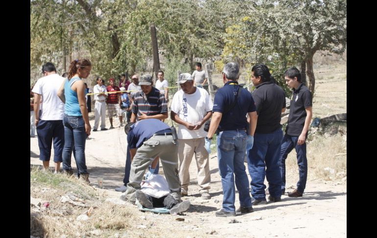 El cuerpo, encontrado a cien metros de la carretera Tepatitlán-Arandas, fue trasladado para continuar con los peritajes. ARCHIVO /