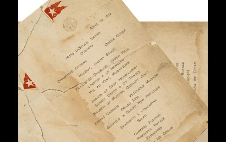 Foto de archivo: menú del 12 de abril de 1912 a bordo del Titanic. ARCHIVO /