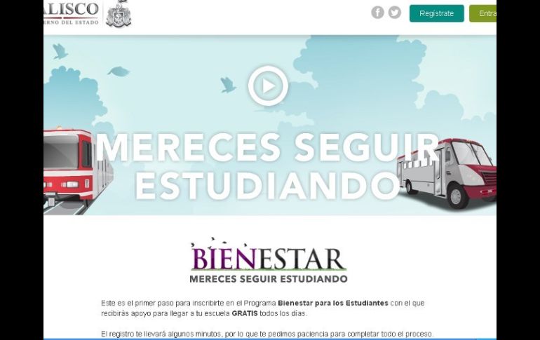 Imagen de la página www.bienestarjalisco.mx donde se puede realizar el registro. ESPECIAL /