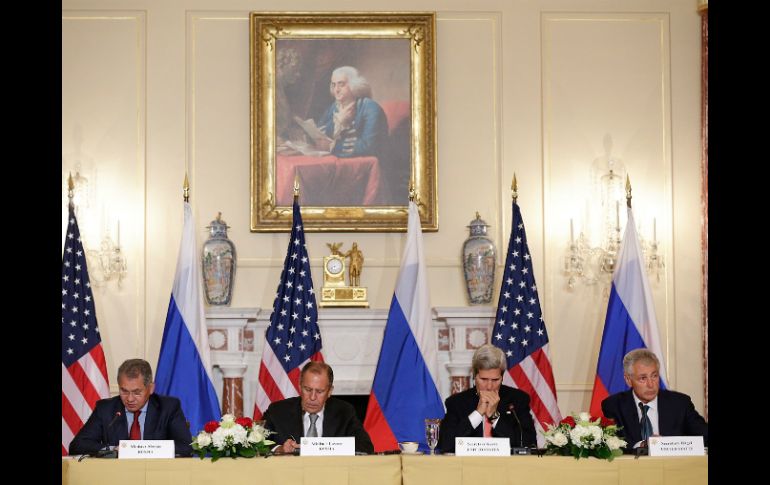 Los titulares de Exteriores y Defensa de EU, John Kerry y Chuck Hagel, recibieron hoy a sus homólogos rusos, Serguei Lavrov y Shoigu.i AFP /