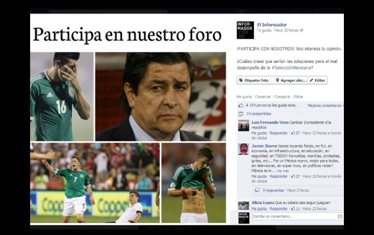 Usuarios de Facebook dejaron sus comentarios en la ''fan page'' de EL INFORMADOR. ESPECIAL /