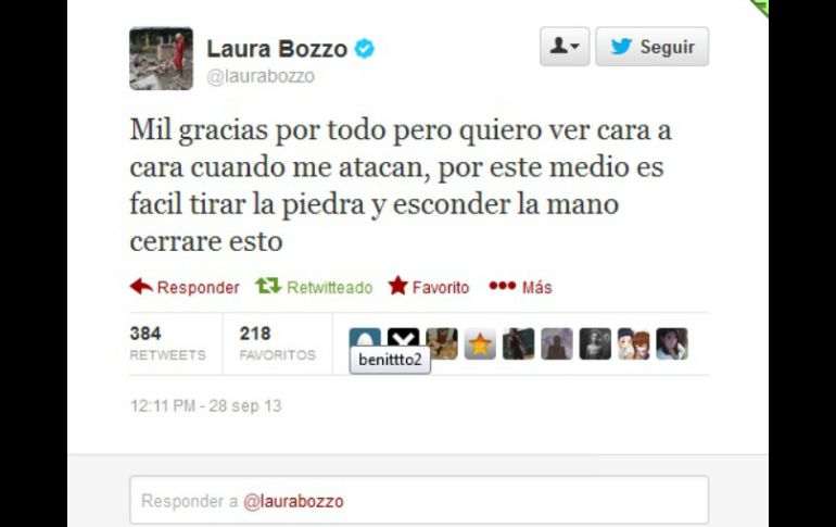 @laurabozzo se mantuvo entre los temas populares de la red social Twitter con el tema #FueraLauraBozzoDeMéxico. ESPECIAL /