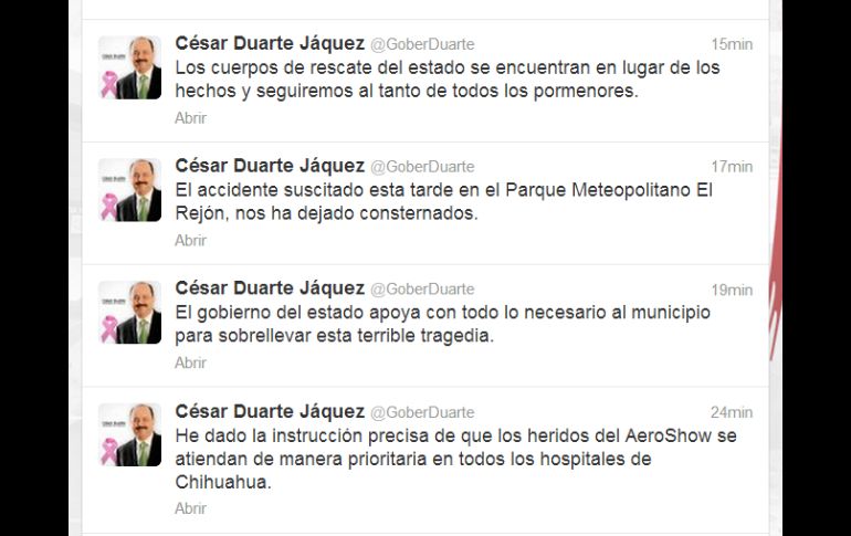 César Duarte ofrece el apoyo del gobierno del estado para atender a los heridos por el accidente. TOMADA DE @GoberDuarte  /
