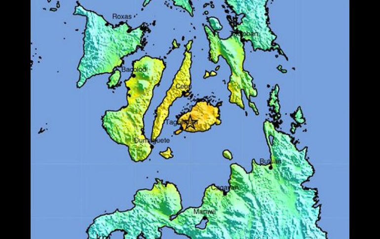 El sismo sacudió principalmente la isla de Bohol (c) con un epicentro a 56 kilómetros de profundidad. EFE /