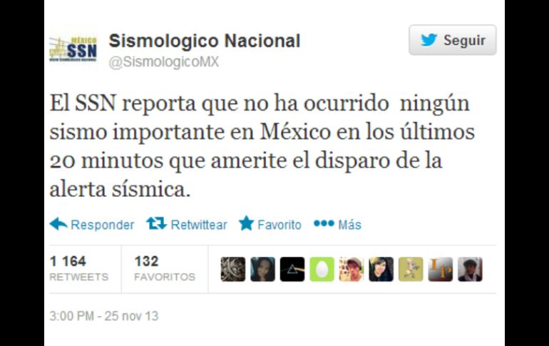 El Sismológico Nacional rectifica por medio de su cuenta en Twitter. TOMADA DE @SismologicoMX  /