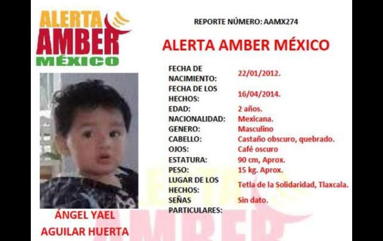 Desactivan la Alerta Amber para el menor Ángel Yael Aguilar, localizado en Tetla, Tlaxcala. Foto: AAMBER_mx. ESPECIAL /