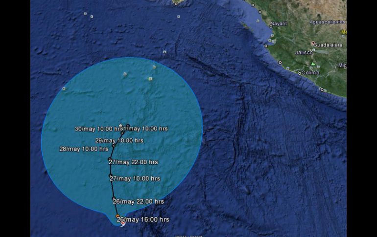 Amanda' se encuentra a mil 75 kilómetros al sur-suroeste de Cabo San Lucas, Baja California Sur. TOMADA DE @conagua_clima  /