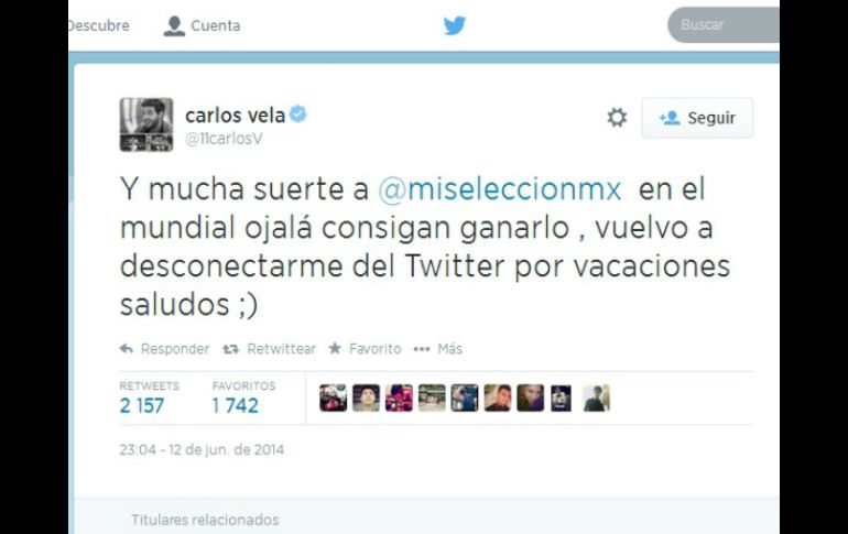 Carlos escribió esto en la red social, su mensaje tuvo más de dos mil retuits. Twitter: @11CarlosV. ESPECIAL /