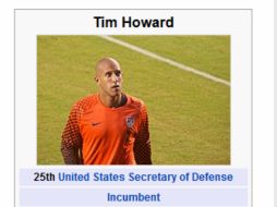 En Wikipedia, se cambió el perfil de actual jefe de defensa por el de Tim Howard. ESPECIAL /