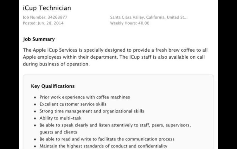 Entre los requisitos del trabajo incluyen la capacidad para manipular las máquinas de café y hacer las entregas. @JordanKahn. ESPECIAL /