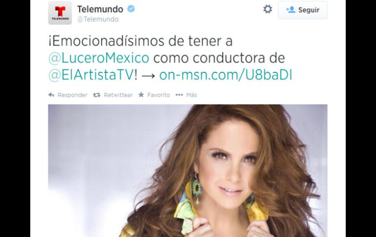 En la imagen, el tuit en el que Telemundo le da la bienvenida a la actriz. ESPECIAL /
