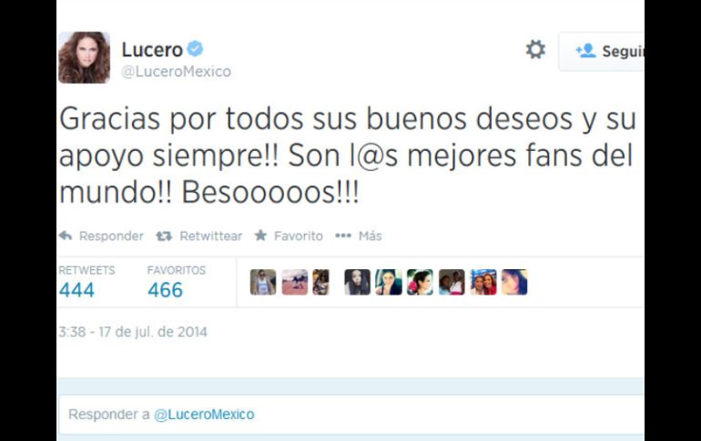 Tras la noticia de su llegada a Telemundo, Lucero agradece en Twitter a sus seguidores. ESPECIAL /