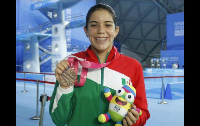 Alejandra Orozco gana la presea de bronce en plataforma 10 metros de los Juegos Olímpicos de la Juventud Nanjing 2014. Foto: ‏@CONADE. ESPECIAL /