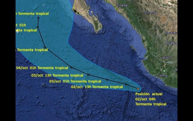 El SMN informó que las 04:00 horas el fenómeno se encontraba a 215 kilómetros de la costas de Colima. TWITTER / @conagua_clima