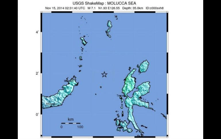 El USGS localizó el hipocentro a 46 kilómetros de profundidad marina y 154 kilómetros al noroeste de Ternate. ESPECIAL / earthquake.usgs.gov
