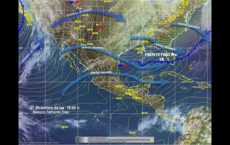 De acuerdo con estimaciones hechas para mañana lunes, el sistema frontal número 18 se desplazará al sureste de México. TWITTER / @conagua_clima
