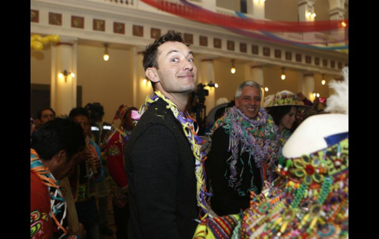 Jude Law llegó a Bolivia invitado por la Cervecería Boliviana Nacional para promocionar el carnaval. AP / J. Karita