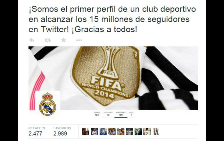El club publicó en redes sociales un mensaje de agradecimiento a sus seguidores. TWITTER / @realmadrid