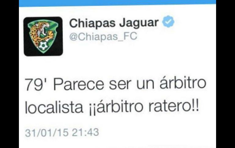 Este mensaje provocó que ahora el cuadro sureño sea multado. TWITTER / @Chiapas_FC