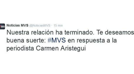 La respuesta de MVS generó muchas reacciones en rechazo de la empresa y en defensa de lo dicho por Carmen Aristegui. TWITTER / @NoticiasMVS