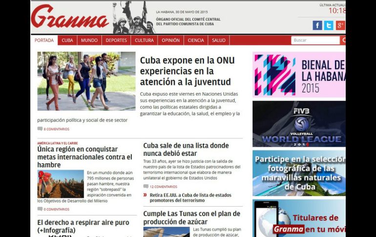 El diario asegura que Cuba jamás perteneció a esa lista y así titula el artículo. ESPECIAL / granma.cu