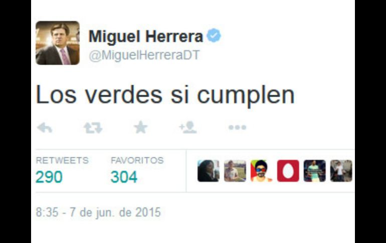 El entrenador se expresa en su cuenta de Twitter. TWITTER / @MiguelHerreraDT