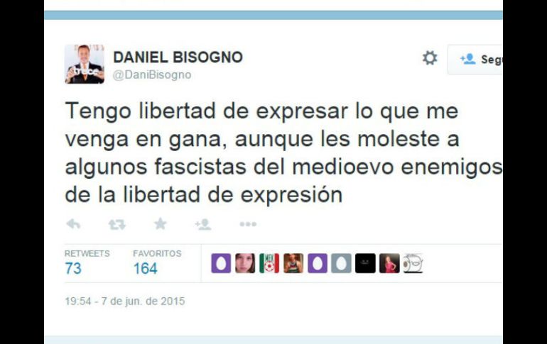 Bisogno señaló que él era libre de manifestar su apoyo a quien quisiera y no tenía por qué dar explicaciones. TWITTER / @DaniBisogno