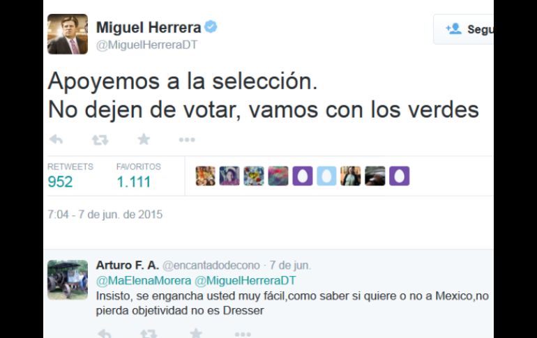 Ayer domingo, día de jornada electoral para México, el 'Piojo' publicó un mensaje en su Twitter. TWITTER / @MiguelHerreraDT
