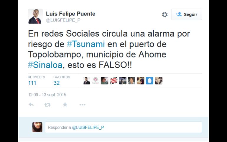 El coordinador de Protección Civil, Luis Felipe Puente aclaró el rumor en su cuenta de Twitter. TWITTER / @LUISFELIPE_P