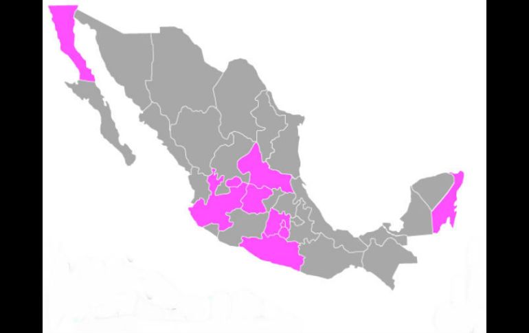 En rosa, los Estados con las tasas delictivas más altas. Jalisco es el cuarto. EL INFORMADOR / J. López