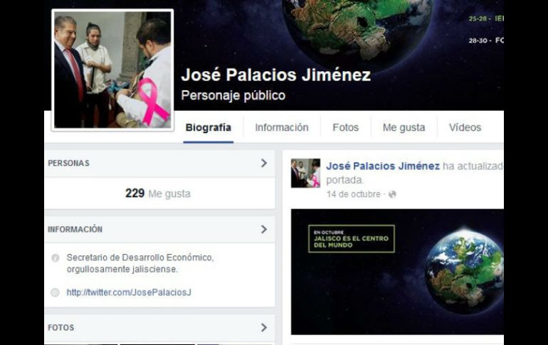 Los sitios oficiales son “Jose Palacios” y una fan page de título “José Palacios Jiménez. FACEBOOK / José Palacios Jiménez
