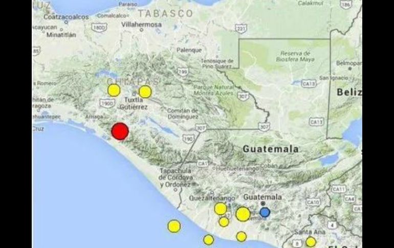 Imagen difundida por autoridades de Chiapas que muestra el epicentro del sismo. TWITTER / @pcivilchiapas