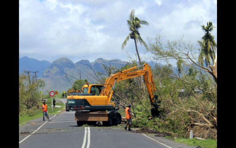 Los árboles arrancados por los fuertes vientos bloquearon carreteras y provocaron cortes de luz. AFP / Fiji Goverment