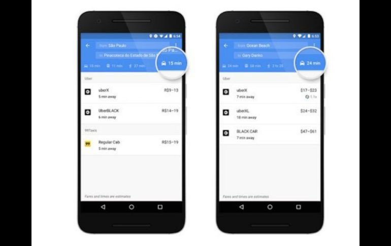 En cuanto a Uber, Google Maps mostrará las tarifas de UberX, UberXL y UberBlack. ESPECIAL /