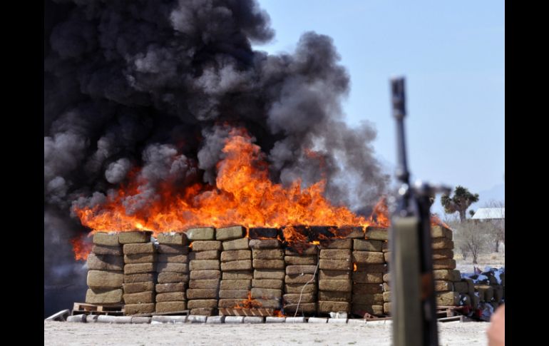 La quema se realizó ante representantes de la dependencia, quienes comprobaron el peso de los enervantes. NTX / ARCHIVO