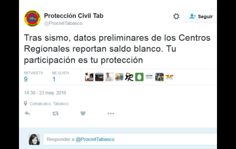 Protección Civil informó a través de su cuenta de Twitter. TWITTER / @ProcivilTabasco