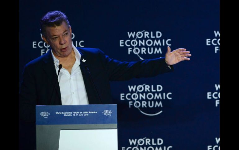 Juan Manuel Santos, presidente de Colombia. El Foro Económico Mundial en América Latina que se celebra en Medellín. AFP / P. Arboleda