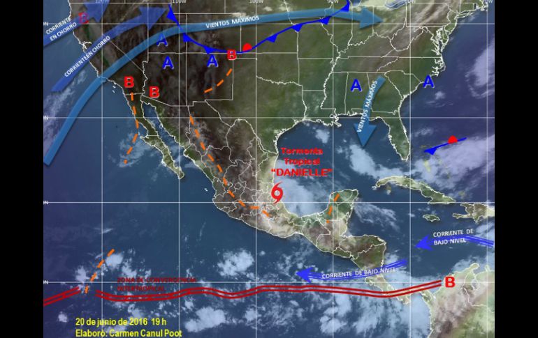 Prevén que 'Danielle' provoque tormentas intensas con puntuales torrenciales en Tamaulipas, Puebla y Veracruz. TWITTER / @conagua_clima