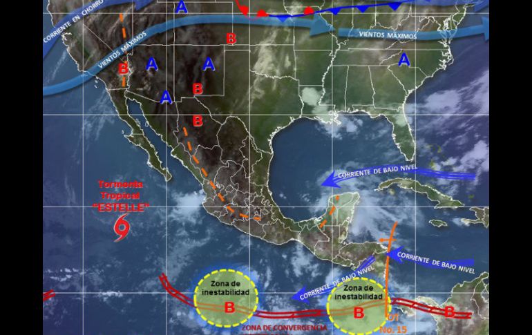 Se prevé que 'Estelle' se convierta en huracán categoría 1 entre la noche y durante las primeras horas del martes. TWITTER / @conagua_clima