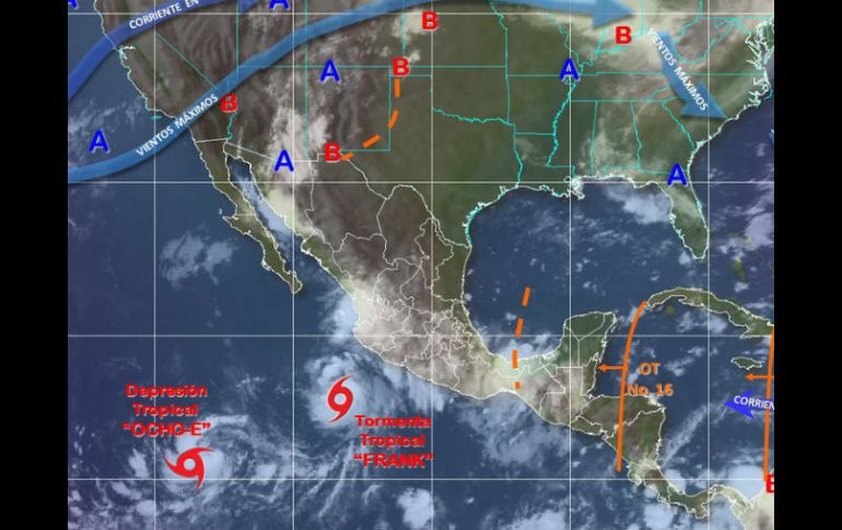 Se espera que intensifique la velocidad de sus vientos y alcance la categoría 1 de huracán lejos de costas nacionales. ESPECIAL / smn.cna.gob.mx