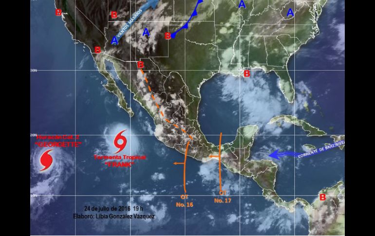 Las lluvias son provocadas por la tormenta tropical 'Frank', un canal de baja presión y las ondas tropicales números 16 y 17. ESPECIAL / smn.conagua.gob.mx
