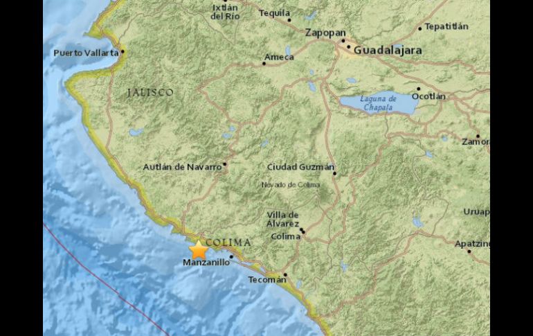 El temblor se registró a 56 kilómetros al suroeste de Cihuatlán, Jalisco. ESPECIAL / earthquake.usgs.gov