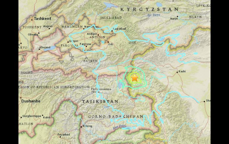 El epicentro del fenómeno tuvo lugar a las 11:24 horas GMT en la zona que bordea al lago Karakul. ESPECIAL / earthquake.usgs.gov