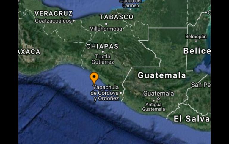 El sismo se produjo en las coordenadas 15.17 grados latitud norte y menos 93.50 longitud oeste, a 73 kilómetros de profundidad. ESPECIAL / ssn.unam.mx