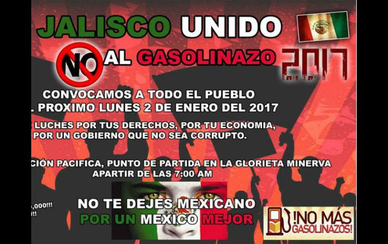 Imagen de una de las convocatorias publicadas en redes sociales. FACEBOOK / Movilización contra el gasolinazo GDL