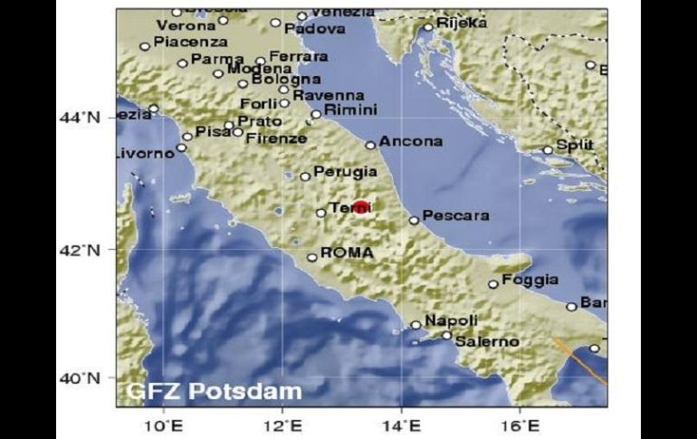 El epicentro fue detectado entre las localidades de Montereale, Capitignano y Campotosto, en la provincia de L'Aquila. ESPECIAL / USGS